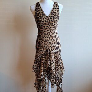 Roberto Cavalli Leopard Print Ruffle Dress Size XS